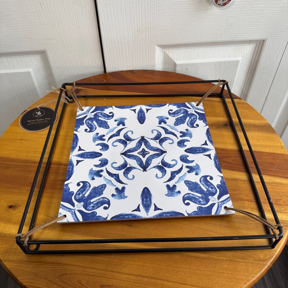 Blue white abstract metal table top decor